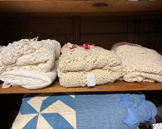 Another lovely quilt, crocheted table clothes - measured