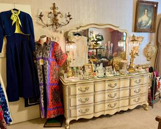 FRENCH PROVINCIAL, SCONCES, ART, CLOTHING.