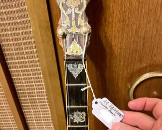AC Fairbanks antique vintage banjo with inlaid wood.