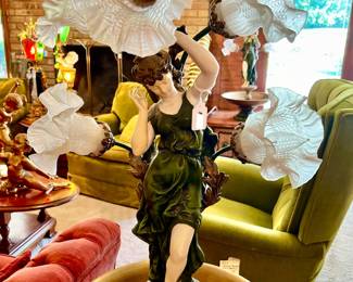 ANOTHER MOREAU LARGE LIGHT LAMP FIGURE WITH BOWL. WE HAVE A PAIR. SOLD SEPARATELY.