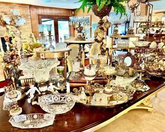 LOADED WITH HOLLYWOOD REGENCY GLASS AND BRASS, GOLD AND CRYSTAL.