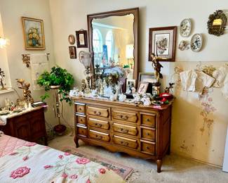 FRENCH PROVINCIAL DRESSER AND NIGHTSTAND.
