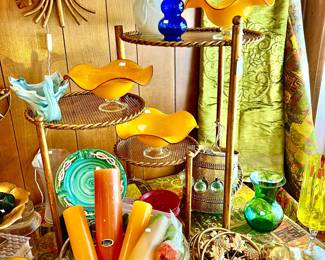 THREE TIERED GOLD STAND. WE EVEN HAVE VINTAGE CANDLES.