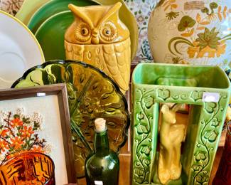 OWLS, FIESTA, AMBER GLASSWARE.