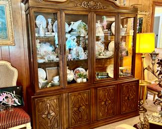 VINTAGE CHINA CABINET STUFFED FULL.
