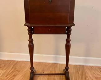 C54 - $75. Vintage Wood Humidor on Stand with single drawer. Measures 15.5" x 7.75" x 29" tall.