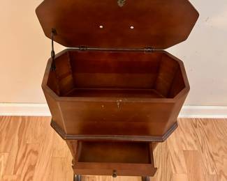 C54 - $75. Vintage Wood Humidor on Stand with single drawer. Measures 15.5" x 7.75" x 29" tall.