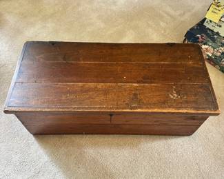 C125 - $95. Small Antique Wooden Chest WITH key! Measures 31.5" wide x 14" deep x 12" tall.