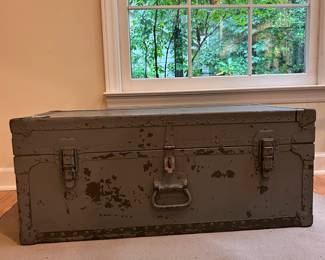 C63 - $75. Military Trunk. Measures 32" long x 16.25" deep x 13.25" tall.