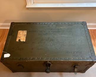 C62 - $75. Military Trunk. Measures 31" long x 17" deep x 13" tall.