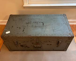 C63 - $75. Military Trunk. Measures 32" long x 16.25" deep x 13.25" tall.