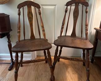 C25 - $80. Wooden Drop Leaf Table. Measures 40" x 35.5" x 29.25" tall. (Has 2 chairs with matching design. Included if you want them but they have been stored in the attic so the finish isn't as nice as the table)