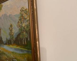 C112 - $40. 1942 Elmo Stuice signed original painting. Framed measures 24.5" x 20.5". Paint chipped around edges of frame.