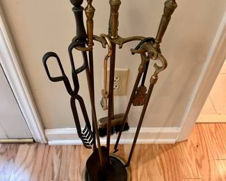 C27 - $40. Vintage Brass Fireplace Tools. Stands 28.5" tall.