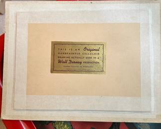 C41 - $200. Chip N Dale Celluloid Drawing. Back says "ORIGINAL hand painted celluloid drawing actually used in Walt Disney Production! Released exclusively by Disneyland"