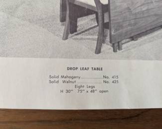 C146 - $275. Jordan Furniture Drop Leaf Table. Solid Walnut Table & Chairs. When leaves are down it measures 25.5" x 48" x 30" tall. Each leaf adds 25.25" when up. VERY HEAVY - sturdy table. Overall very good vintage condition. Has some scratches - photographed.