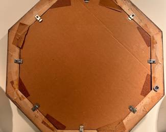 C35 - $30. Small Wooden Framed Hexagon Wall Mirror. Measures 21.5" in all directions.