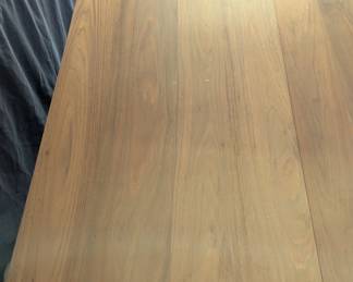 C146 - $275. Jordan Furniture Drop Leaf Table. Solid Walnut Table & Chairs. When leaves are down it measures 25.5" x 48" x 30" tall. Each leaf adds 25.25" when up. VERY HEAVY - sturdy table. Overall very good vintage condition. Has some scratches - photographed.