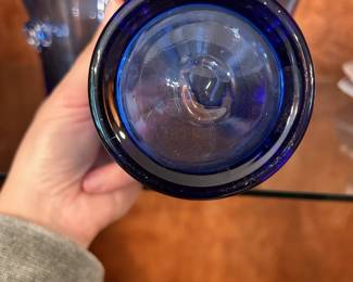C100 - $25. Set of 4 Festival Blue Double Old Fashioned Glasses by Vietri. Measures 4.5" tall.