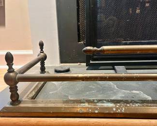 C29 - $95. Vintage Brass Fireplace Fender / Hearth. Measures 54" long x 12.25" deep x 9" tall.