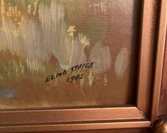 C112 - $40. 1942 Elmo Stuice signed original painting. Framed measures 24.5" x 20.5". Paint chipped around edges of frame.