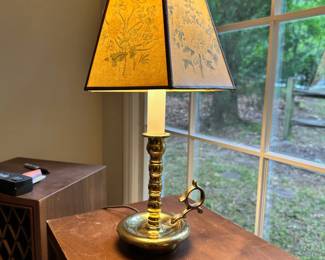 C107 - $40. Bedside Brass Table Lamp. Measures 17" tall.