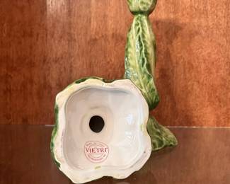 C96 - $40. Set of 2 Vietri Green Leaf Candle Stick Holders. Measures 8" tall.