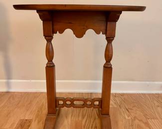 C55 - $35. Solid wood side table. Measures 25.5" x 13.25" wide x 24" tall. Structurally good - does have a water ring in the finish.