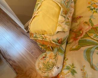 C109 - $95. Henredon Wingback Chair. Down filled reversible cushion. Measures 26" wide x 28" deep x 44" tall. There are some holes in the upholstery.