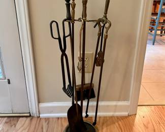 C27 - $40. Vintage Brass Fireplace Tools. Stands 28.5" tall.