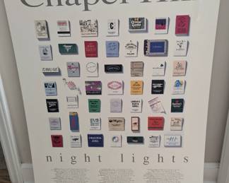 C148 - $40. Foam Poster "Chapel Hill Night Lights". Measures 24" x 30". Features photos of local match books.