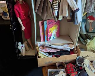 C150- $125. Vintage Barbie 1962 "Solo in the Spot Light" Black Case/ wardrobe and loaded with clothing, shoes, hats and more. This is in excellent condition! Price is for all.