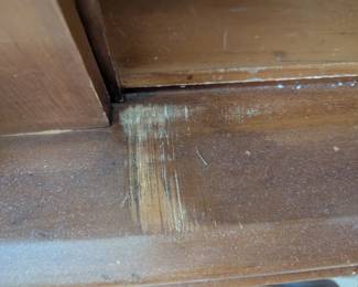 C34 - $125. Old Town Maple China Cabinet. Vintage - Solid Wood. Smaller size. Measures 32" wide x 15" deep x 62" tall. Doors work well - drawer is slightly sticky. One knob is broken and has minor scratching.
