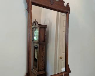 C33 - $65. Hanging Wall Mirror - solid wood frame in excellent condition. Measures 17.5" wide x 33" tall.