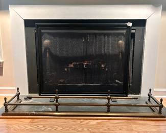 C29 - $95. Vintage Brass Fireplace Fender / Hearth. Measures 54" long x 12.25" deep x 9" tall.