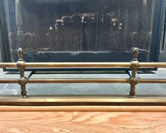 C29 - $95. Vintage Brass Fireplace Fender / Hearth. Measures 54" long x 12.25" deep x 9" tall.