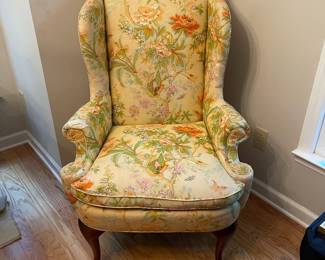 C109 - $95. Henredon Wingback Chair. Down filled reversible cushion. Measures 26" wide x 28" deep x 44" tall. There are some holes in the upholstery.