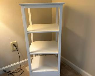 C4 - $20. White Cabinet. Measures 13" wide. 14" deep x 35" tall. Has a bit of wiggle to it - but cute!