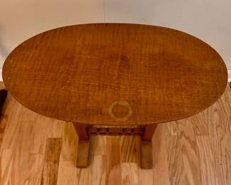 C55 - $35. Solid wood side table. Measures 25.5" x 13.25" wide x 24" tall. Structurally good - does have a water ring in the finish.