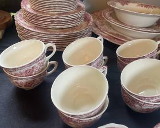 C115 - $300. Crown Ducal "Bristol". 60 Piece Set. 10 dinner plates, 8 salad plates, 8 dessert plates, 10 teacups & saucers, 8 bowls, 1 large platter, 1 medium platter, 2 veggie dishes, 1 small serving bowl, 1 creamer / sugar.
