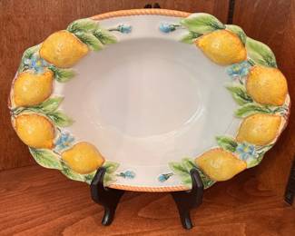 C101 - $20. Made in Italy "Les-Ottomans" Ceramic Lemon Tray. Measures 12" long x 8.75".