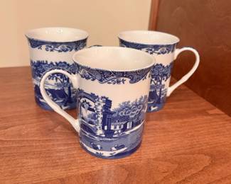 C85 - $10 - set of 3. Spode Blue Italian Mugs. 12 oz.