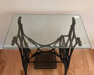 C56 - $65. Sewing Machine Base & Table Top. Top measures 29.25" x 26" x 15.5" tall.