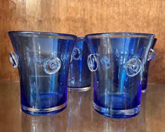 C100 - $25. Set of 4 Festival Blue Double Old Fashioned Glasses by Vietri. Measures 4.5" tall.