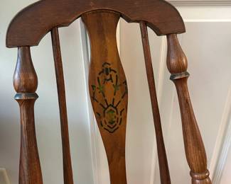 C25 - $80. Wooden Drop Leaf Table. Measures 40" x 35.5" x 29.25" tall. (Has 2 chairs with matching design. Included if you want them but they have been stored in the attic so the finish isn't as nice as the table)