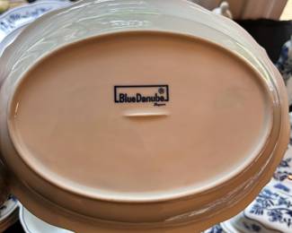 C95 - $195. Blue Danube 42 Pc. Dinner Set. 6 dinner, salad, bread plates. 6 teacup / saucer sets. Lg. Square Serving Dish, Veggie Dish, Salt & Pepper, Butter Dish, 2 Candle Sticks, 5 Napkin Rings.