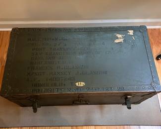 C60 - $75. Military Trunk. Measures 32" x 13.5" deep x 16.25" tall.