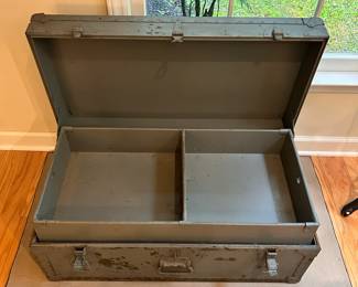 C63 - $75. Military Trunk. Measures 32" long x 16.25" deep x 13.25" tall.