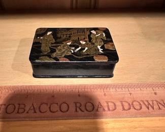 B63 - $20. Small Japanese Lacquered Box with attached lid.