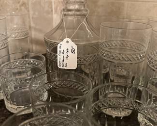 B125 - $50. 13 piece Imperial Glass Co. Ohio - Old Fashion Bar Set. Decanter & 2 sizes of glasses.